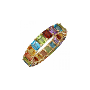 SMALL YELLOW GOLD RAINBOW EMERALD CUT ETERNITY BAND