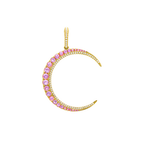 DIAMOND AND PINK SAPPHIRE CRESCENT MOON PENDANT