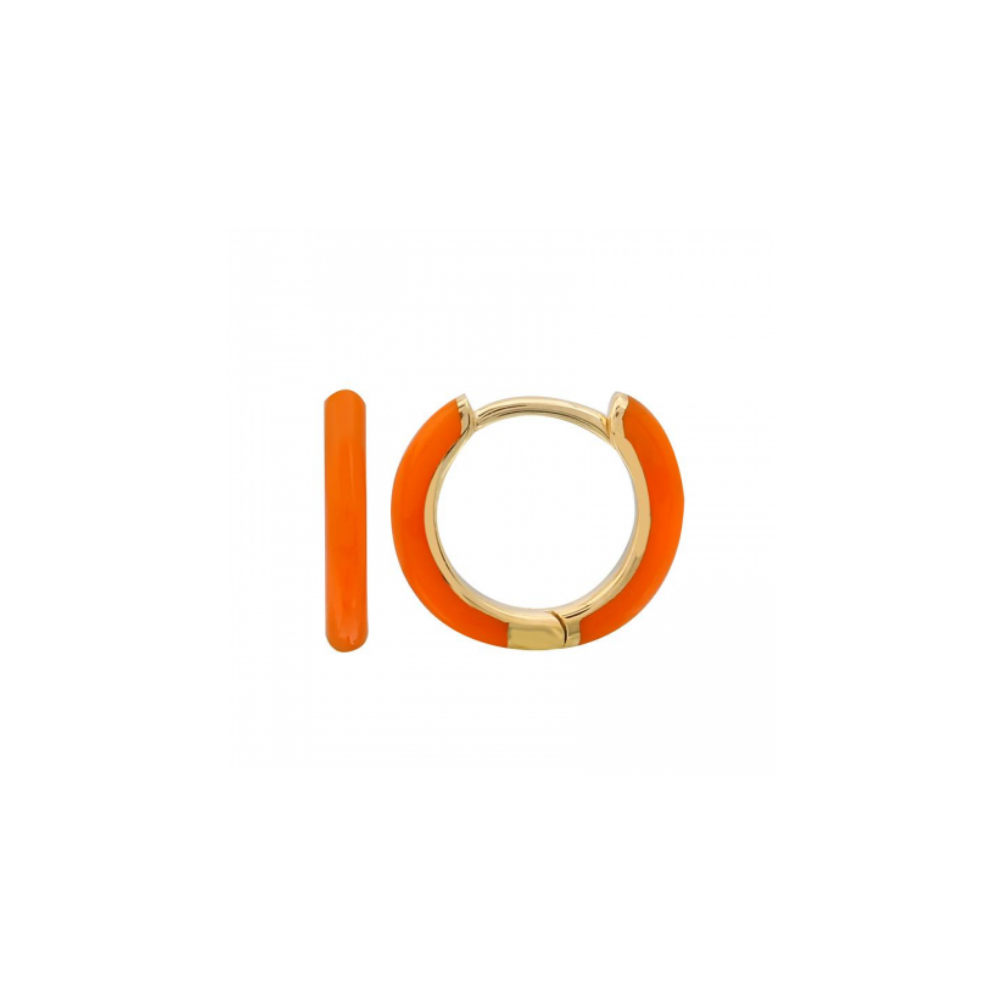 14K SOLID GOLD ORANGE ENAMEL HUGGIE EARRINGS