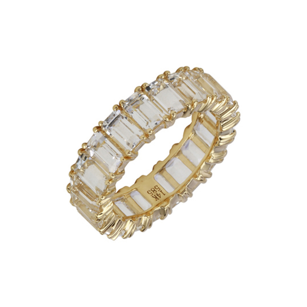 LARGE YELLOW GOLD WHITE TOPAZ EMERALD CUT ETERNITY BAND