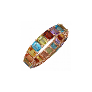 SMALL ROSE GOLD RAINBOW GEMSTONE EMERALD CUT ETERNITY BAND