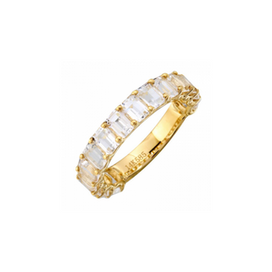 SMALL YELLOW GOLD WHITE TOPAZ EMERALD CUT 3/4 BAND