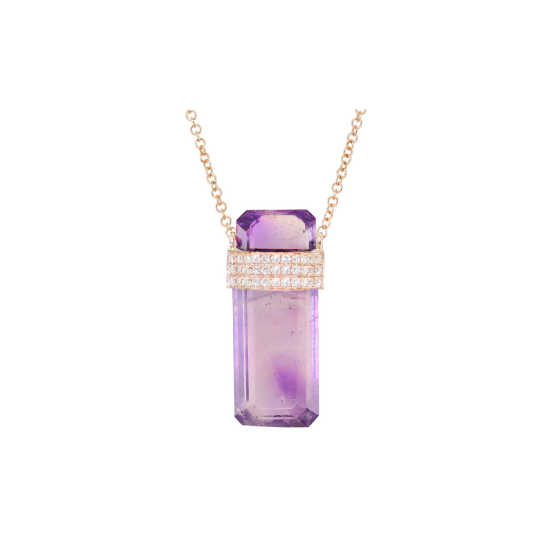 14K GOLD AMETHYST CRYSTAL AND DIAMOND NECKLACE