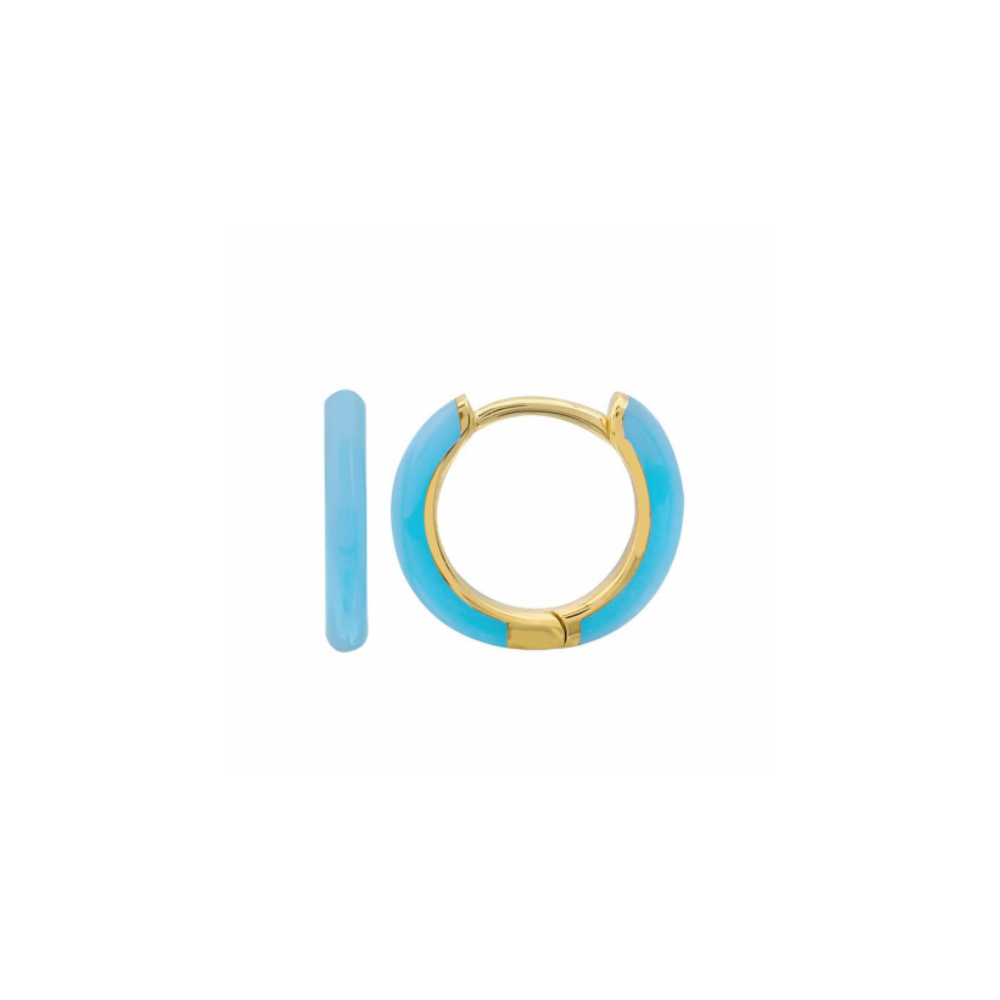 14K SOLID GOLD LIGHT BLUE ENAMEL HUGGIE EARRINGS
