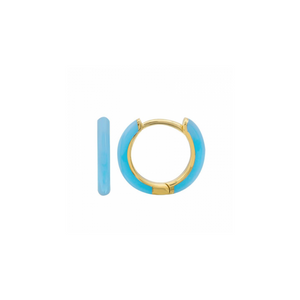 14K SOLID GOLD LIGHT BLUE ENAMEL HUGGIE EARRINGS