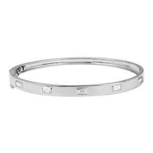 14K White Gold Classic Inset Baguette Diamond Bangle