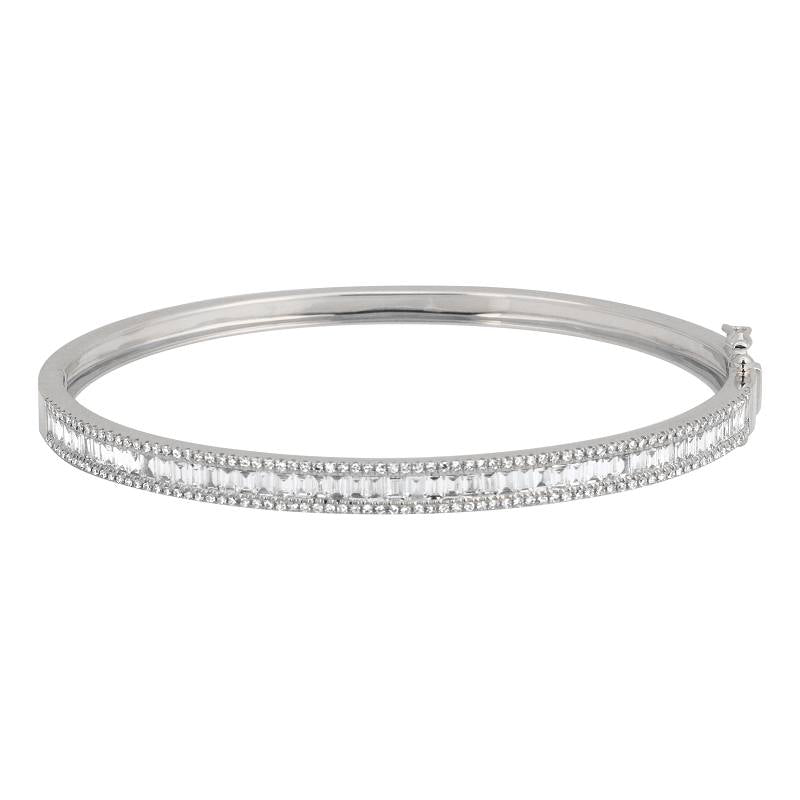 14K White Gold Baguette Diamond Bangle