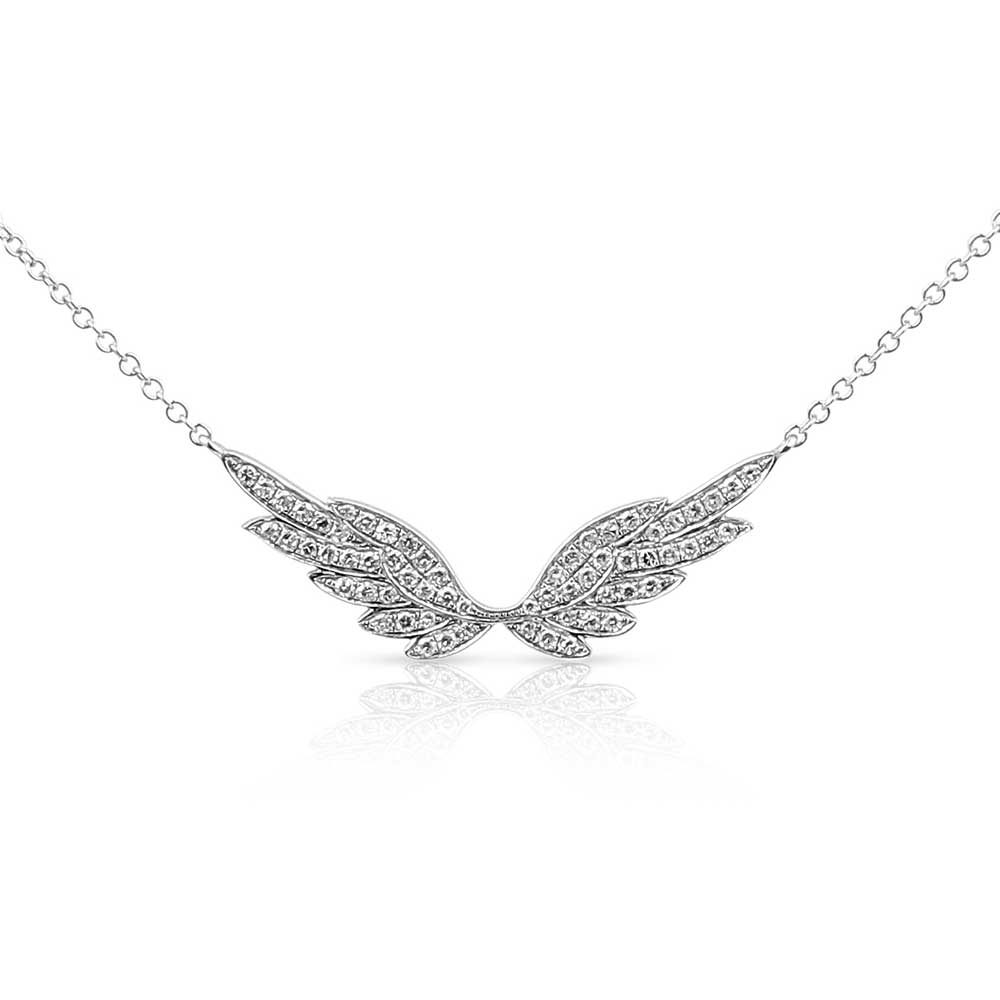 WHITE PAVÉ DIAMOND WITH WHITE GOLD ANGEL WING NECKLACE