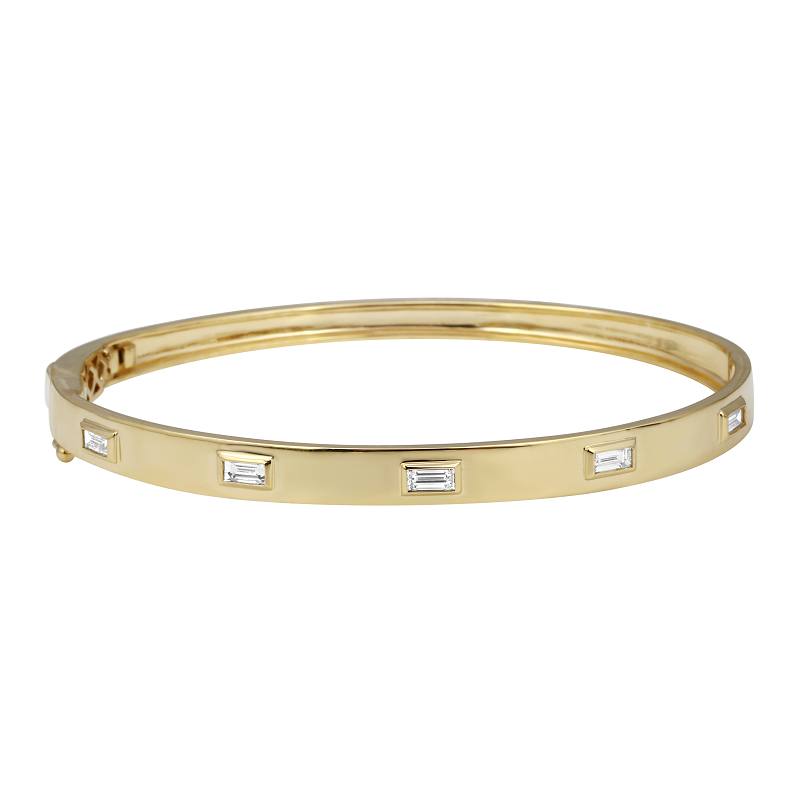 14K Yellow Gold Classic Inset Baguette Diamond Bangle