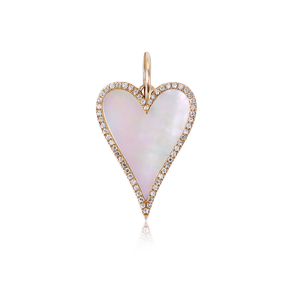MOTHER OF PEARL AND DIAMOND HEART CHARM