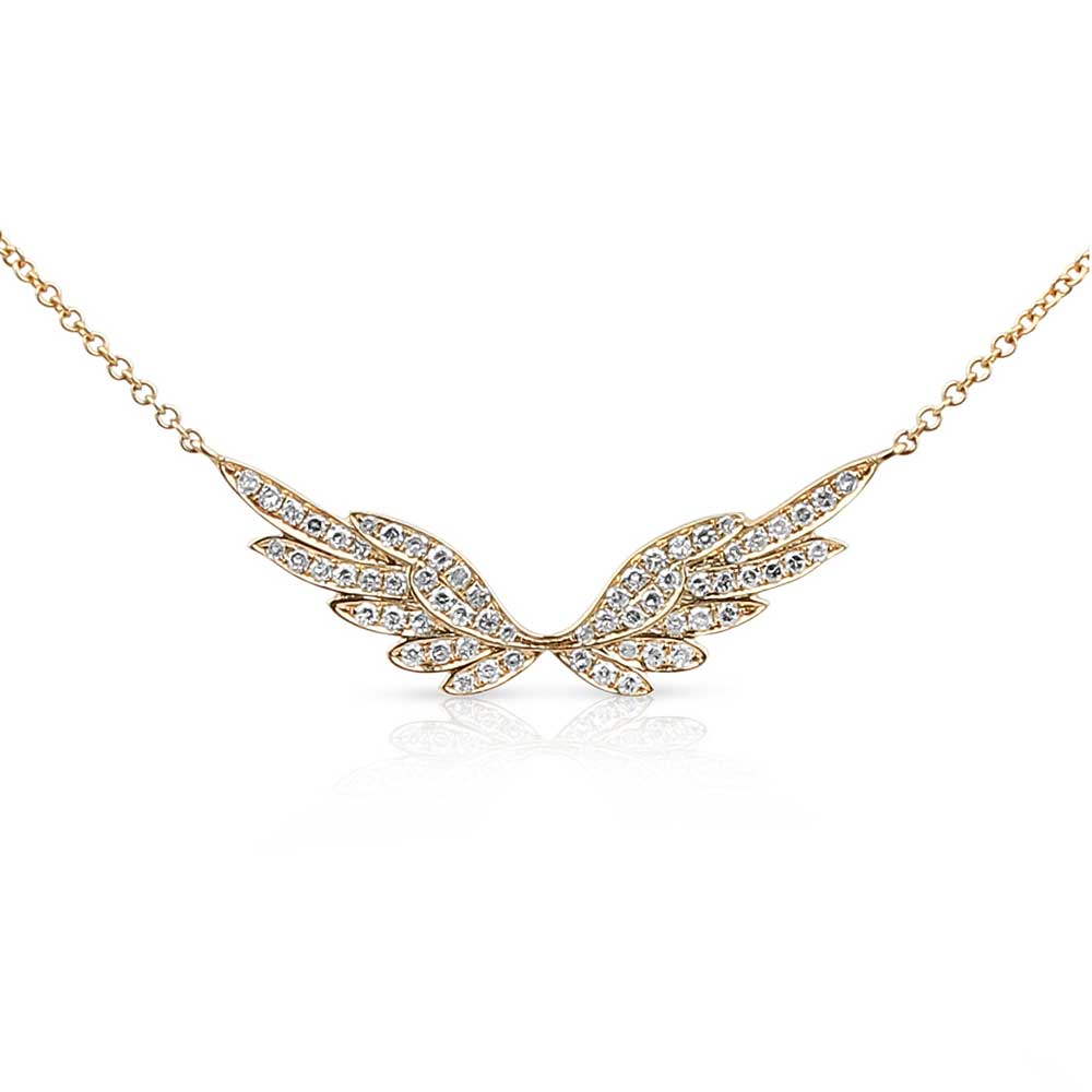 WHITE PAVÉ DIAMOND SET IN YELLOW GOLD ANGEL WING NECKLACE