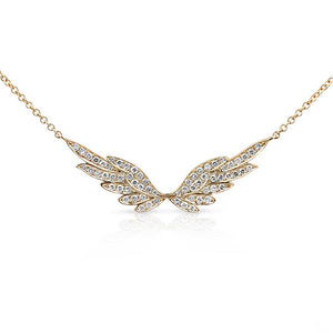 WHITE PAVÉ DIAMOND SET IN YELLOW GOLD ANGEL WING NECKLACE