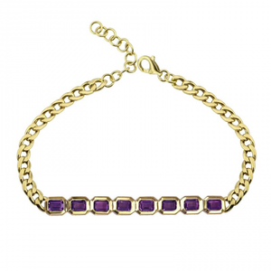 14K GOLD AMETHYST CUBAN LINK BRACELET