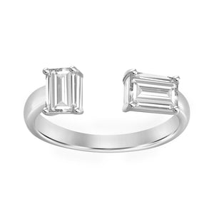 18K White Gold Emerald Cut Mismatched Ring