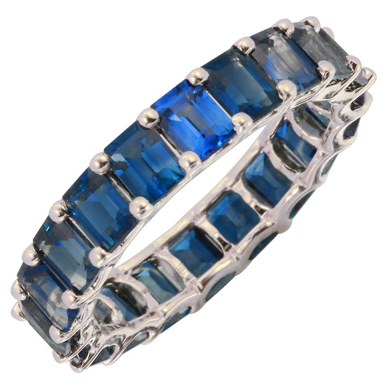 BLUE SAPPHIRE EMERALD CUT ETERNITY BAND