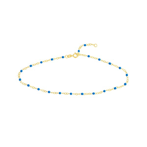 14K GOLD ROLO CHAIN WITH ENAMEL BEAD ANKLET