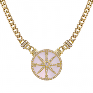 DIAMOND AND MOTHER OF PEARL COMPASS  NECKLACE