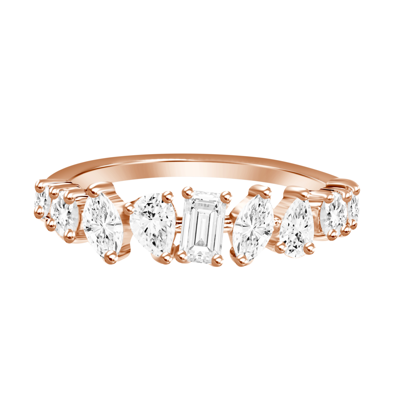 18K Rose Gold  Mixed Shape Diamond  Band Ring