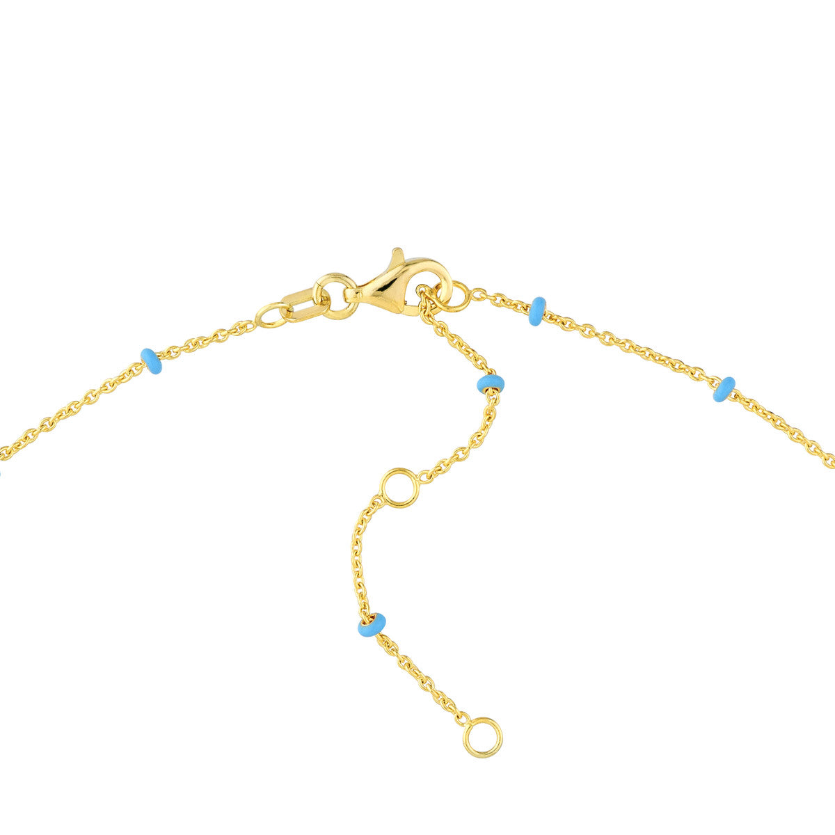 14K GOLD ROLO CHAIN WITH LIGHT BLUE ENAMEL BEADS