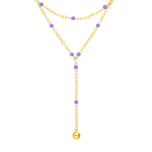 14K GOLD LARIAT WITH ENAMEL BEADS
