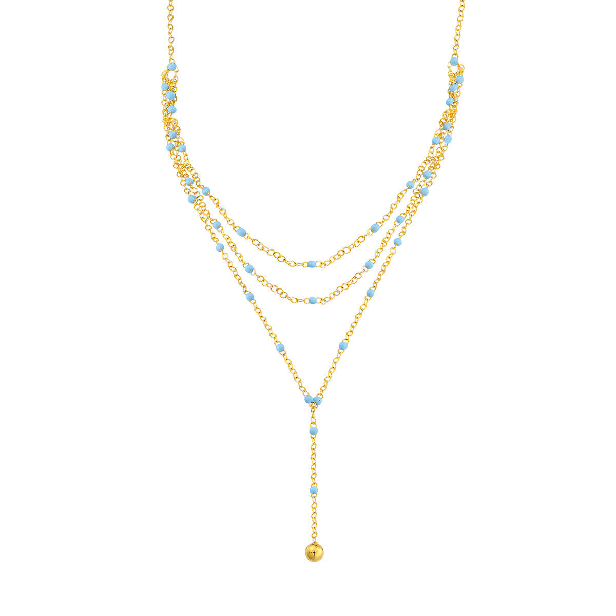 14K GOLD LARIAT WITH  LIGHT BLUE ENAMEL BEADS