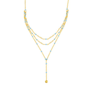 14K GOLD LARIAT WITH  LIGHT BLUE ENAMEL BEADS