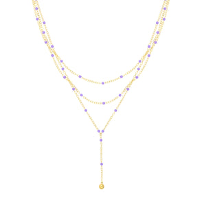 14K GOLD LARIAT WITH LILAC ENAMEL BEADS