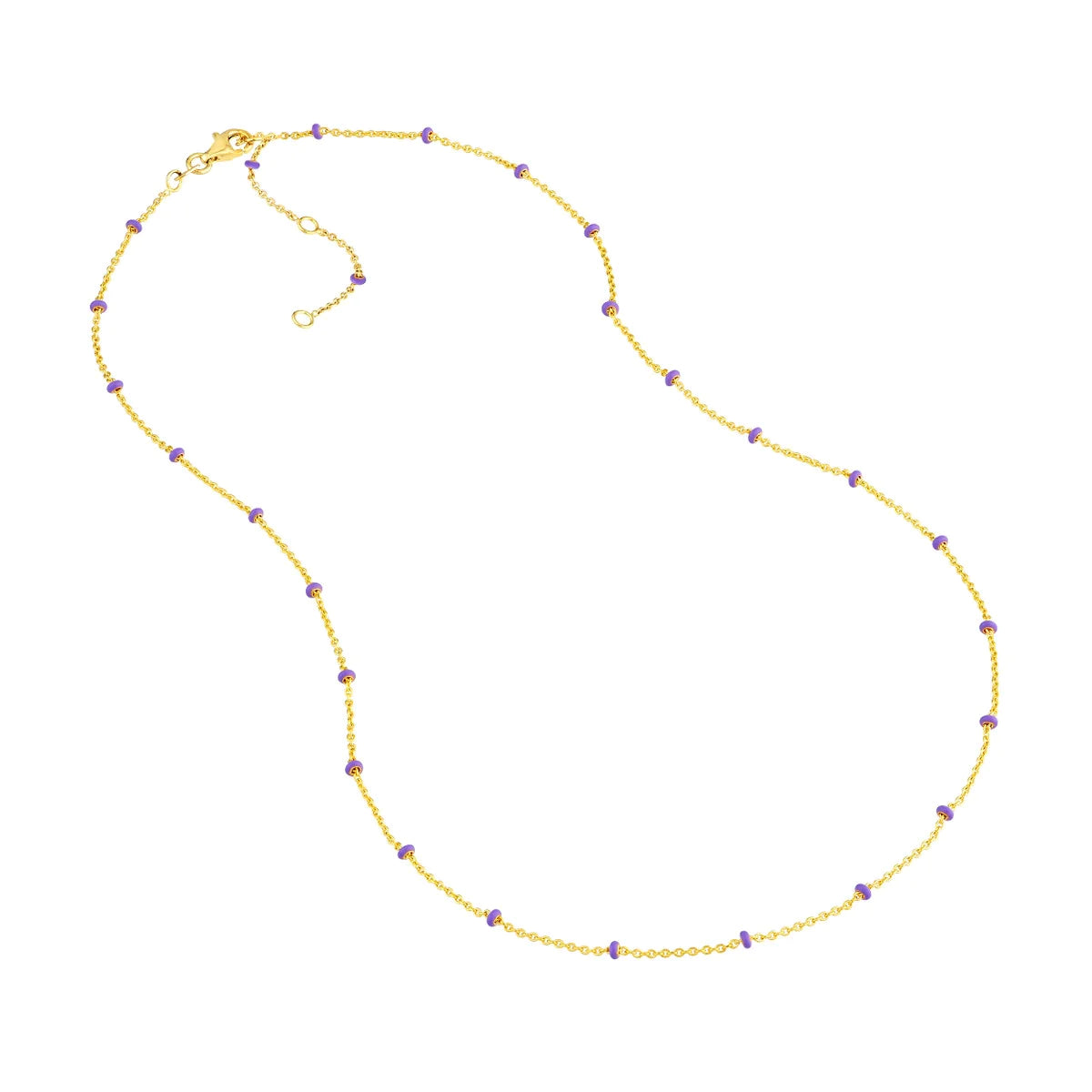 14K GOLD ROLO CHAIN WITH LILAC ENAMEL BEADS