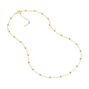 14K GOLD ROLO CHAIN WITH LILAC ENAMEL BEADS