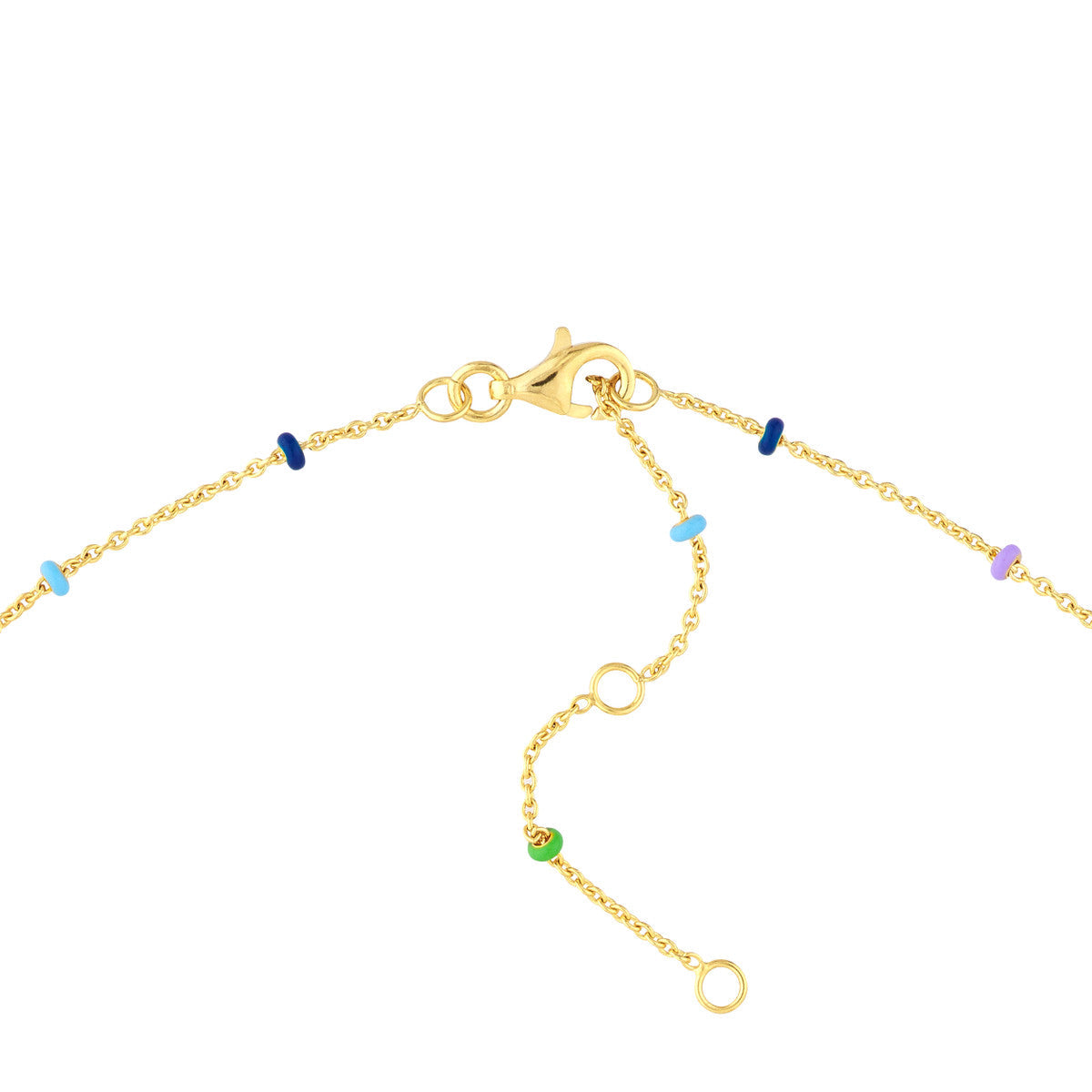 14K GOLD ROLO CHAIN WITH MULTI COLOUR ENAMEL BEADS