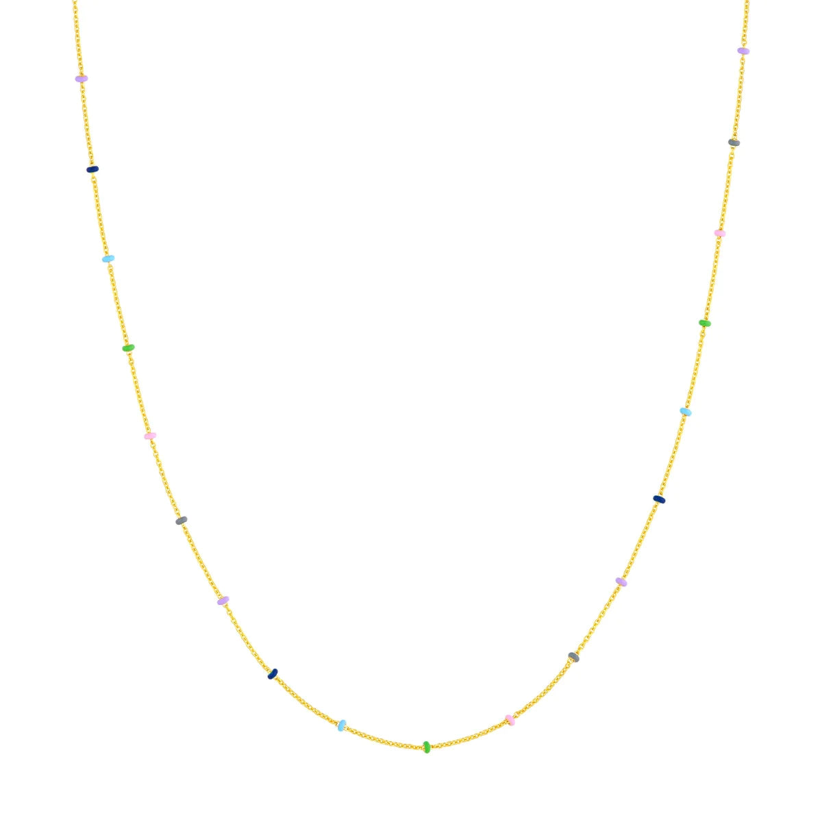 14K GOLD ROLO CHAIN WITH MULTI COLOR ENAMEL BEADS