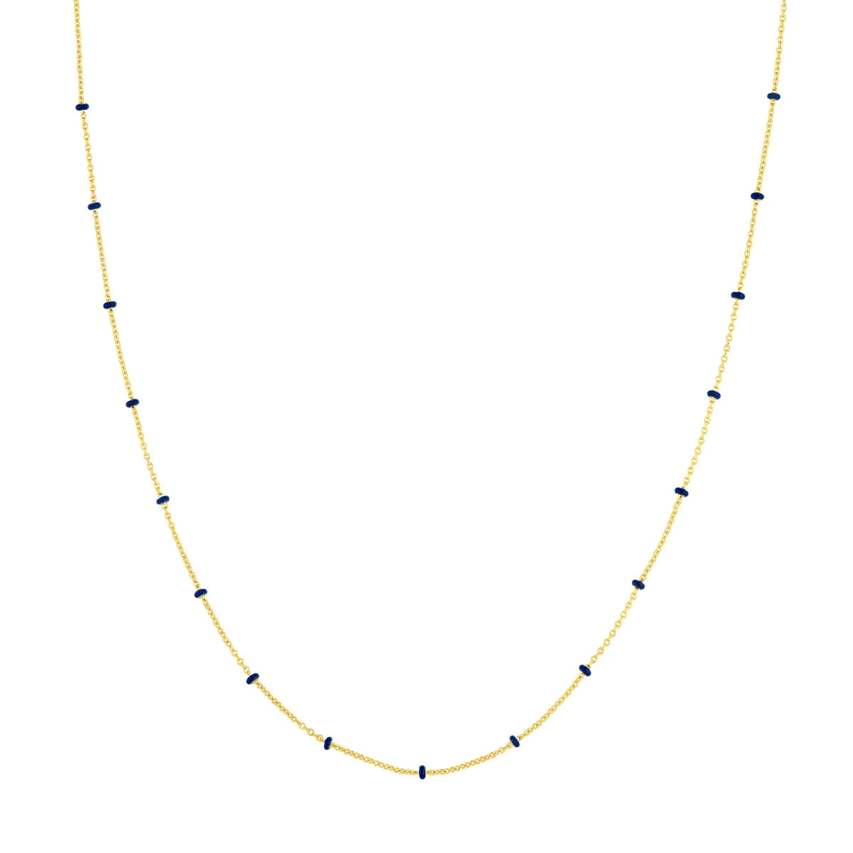 14K GOLD ROLO CHAIN WITH NAVY BLUE ENAMEL BEADS