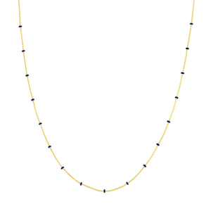 14K GOLD ROLO CHAIN WITH NAVY BLUE ENAMEL BEADS