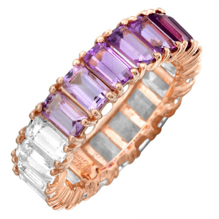 14K Purple Amethyst Ombre Eternity Band Ring Rose Gold