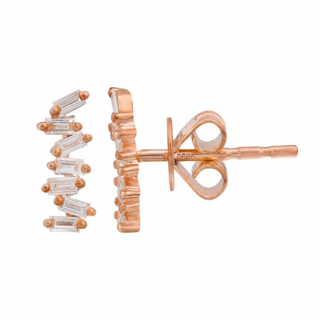 14K Rose Gold Baguette Diamond Picket Studs