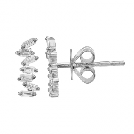 14K White Gold Baguette Diamond Picket Studs