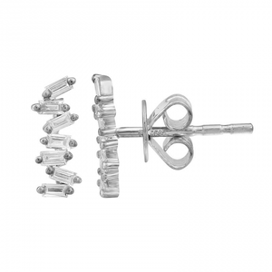 14K White Gold Baguette Diamond Picket Studs