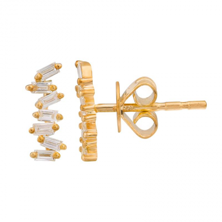 14K Yellow Gold Baguette Diamond Picket Studs