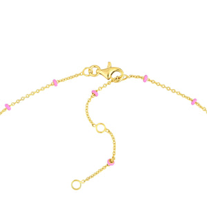 14K GOLD ROLO CHAIN WITH PINK ENAMEL BEADS