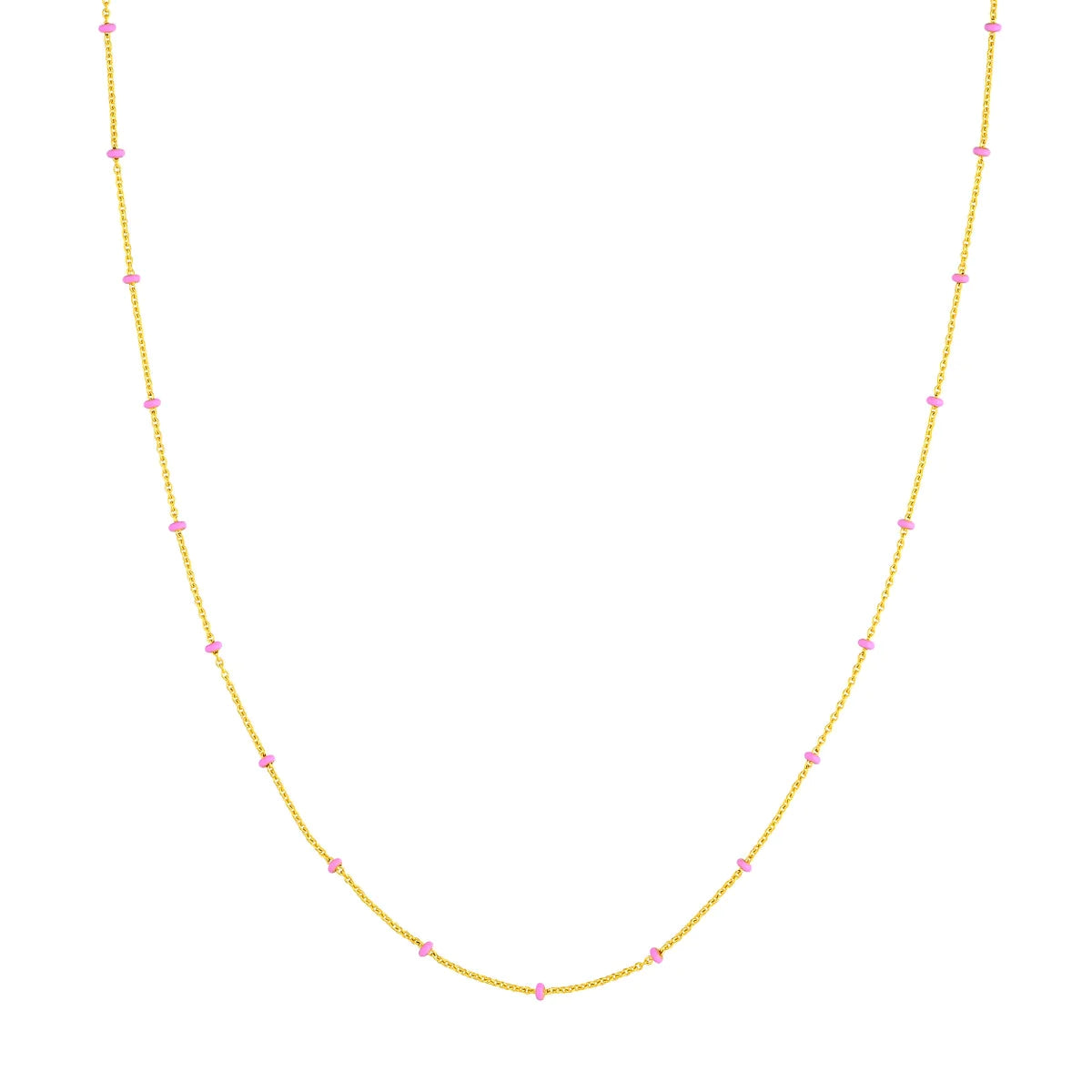 14K GOLD ROLO CHAIN WITH PINK ENAMEL BEADS
