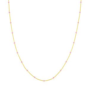 14K GOLD ROLO CHAIN WITH PINK ENAMEL BEADS