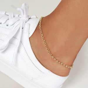 14K GOLD HOLLOW LINK ROLO CHAIN ANKLET