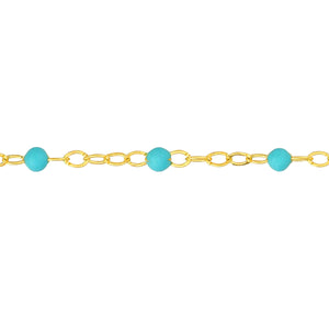 14K GOLD ROLO CHAIN WITH ENAMEL BEAD ANKLET