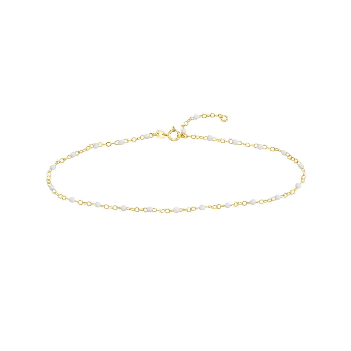 14K GOLD ROLO CHAIN WITH ENAMEL BEAD ANKLET