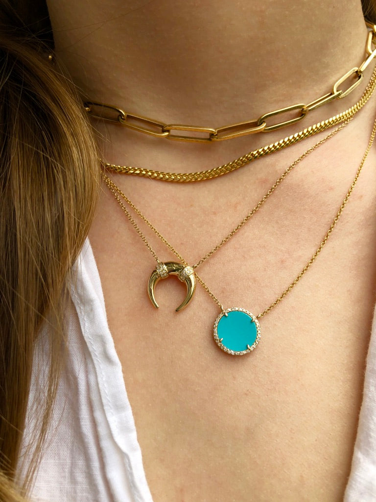 TURQUOISE AND DIAMOND ROUND PENDANT